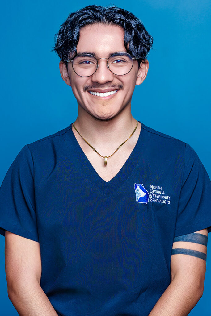 a man wearing a blue shirt and glasses